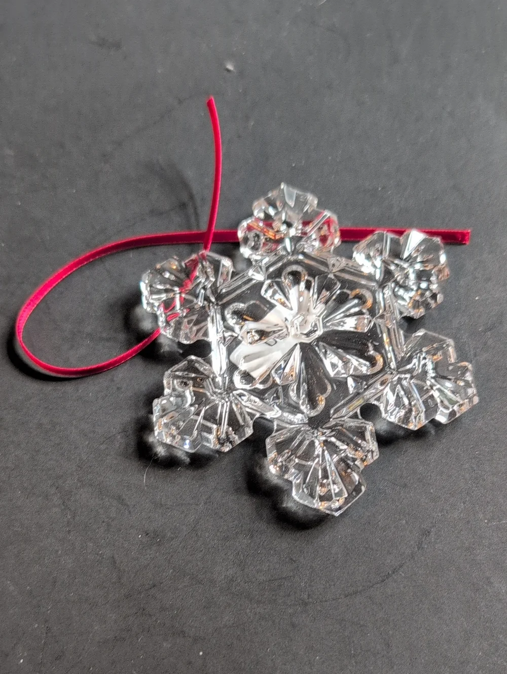 Marquis By Waterford Crystal Snowflake Ornament with Red Ribbon